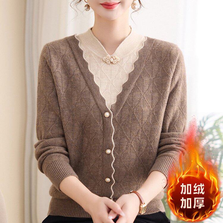 中式假两件针织衫女中老年妈妈装中老年女装