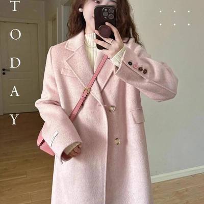 2025春秋新款双面羊绒大衣女韩系高级感中长款正肩小个子毛呢外套