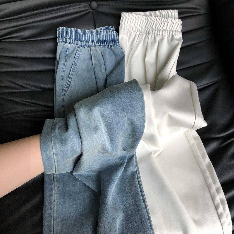 天丝牛仔裤子女款夏季薄款2026新款小个子直筒裤子休闲冰丝阔腿裤