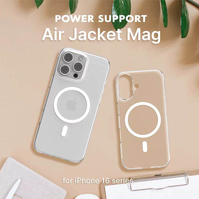 PowerSupport日本新款苹果16Pro超薄AirJacket Magsafe强力磁吸车载无线充电保护套透明不发黄磁吸保护壳