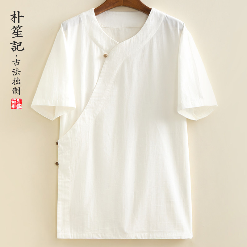 朴笙记夏季衬衫男款复古中国风改良短袖茶禅服中式宽松透气薄上衣