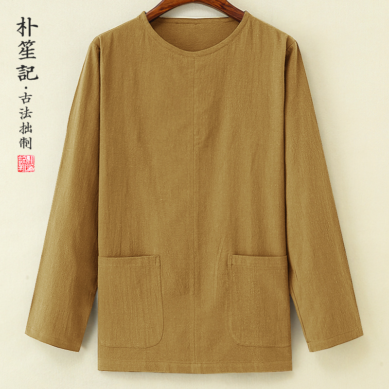 中国风原创亚麻T恤春秋薄打底衫