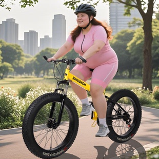 新款胖子大轮胎自行车锻炼代步折叠雪地车骑行成人山地车女款单车