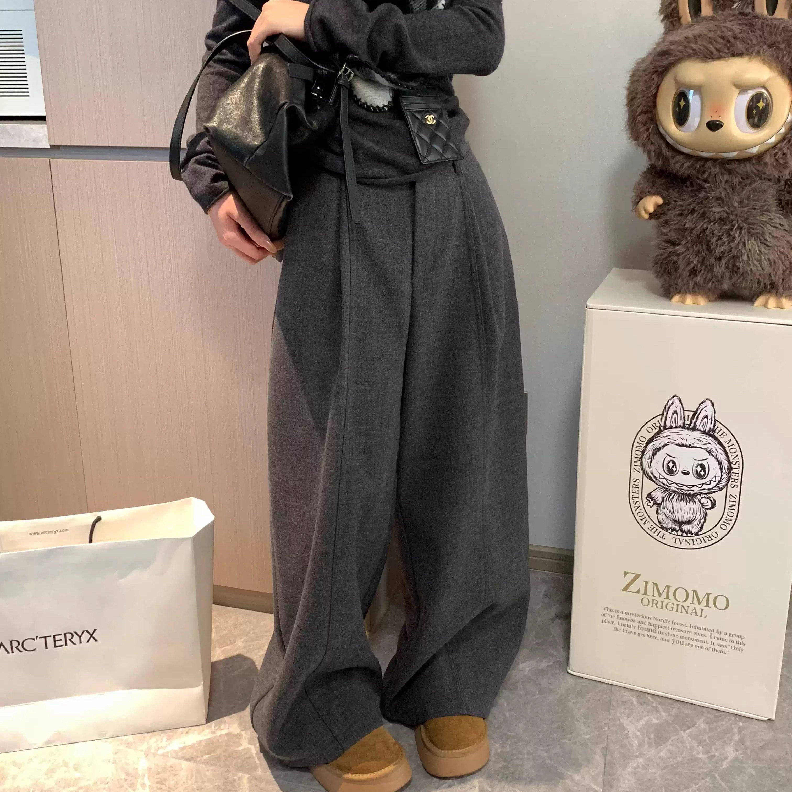 Morden 韩系高腰显瘦西装毛呢阔腿裤女加绒冬季新款压褶直筒裤,女装/女士精品,休闲裤,淘宝优惠券,粉丝福利购,淘宝优惠卷