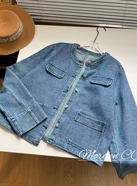 亏清！ 小香复古彩点圆领牛仔外套女2026春季休闲单排扣上衣ins