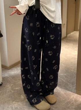 Morden 可爱减龄！KT猫印花糯米裤女 高腰宽松显瘦直筒裤春季新款