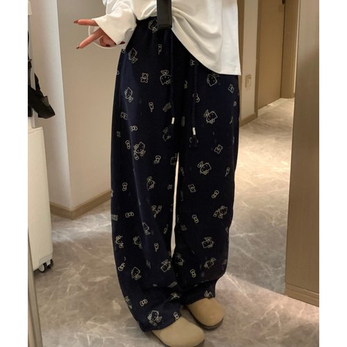 MORDEN 可爱减龄！KT猫印花糯米裤女 高腰宽松显瘦直筒裤春季新款