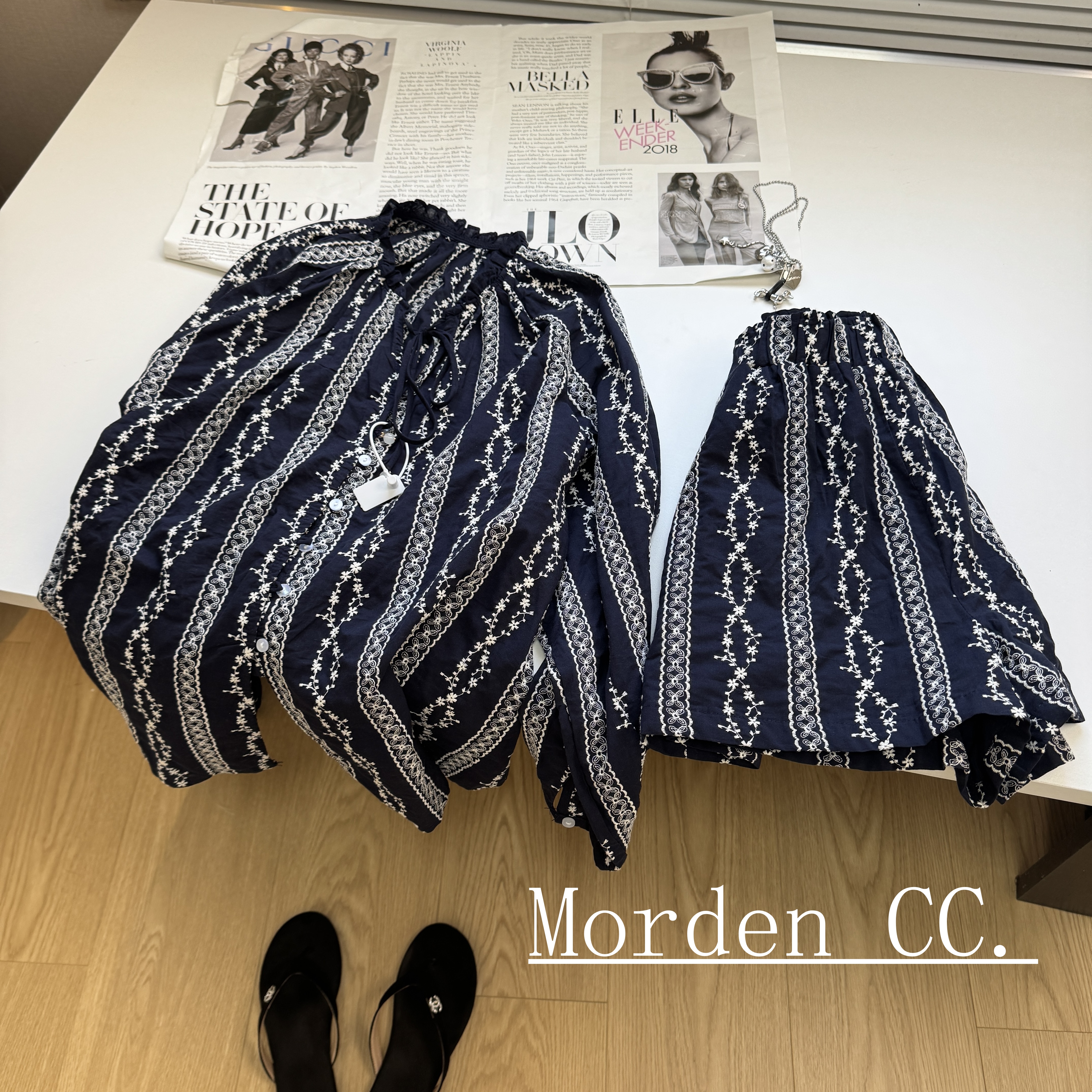 老钱风新中式刺绣衬衫女套装春夏宽松薄款白色上衣短裤慵懒两件套