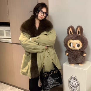 Morden 韩系大毛领派克风羽绒服女中长款2025冬季加厚保暖外套