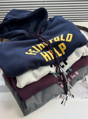 Morden 超美配色&复古撞色植绒字母连帽套头卫衣女加绒加厚慵懒