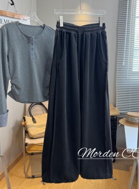 亏清！ 重工水洗做旧磨破！小众设计束脚裤两穿休闲拖地卫裤女