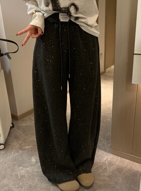 Morden 自带高光满天星弯刀裤女春款2026新款高腰垂感显瘦阔腿裤