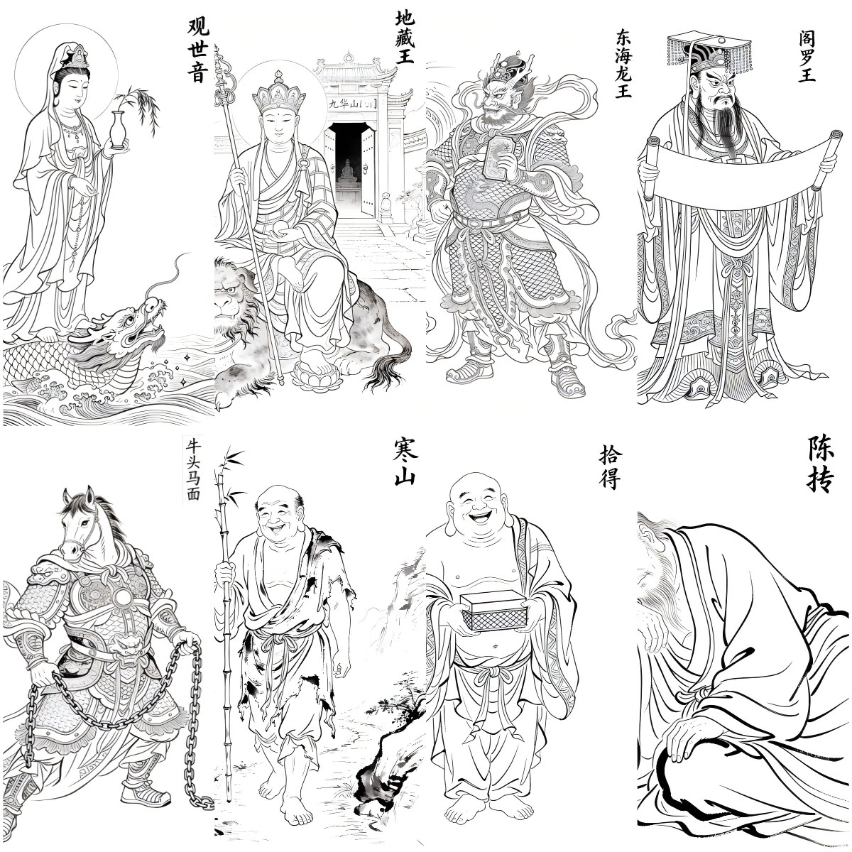 民间神话传说神仙人物白描参考线稿图解压卡牌年画葫芦参考无彩图
