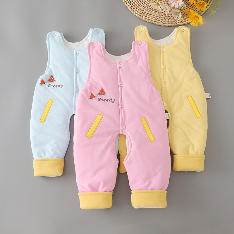 男女宝宝夹棉保暖背带裤秋冬婴幼儿连体护肚裤开裆保暖裤外穿棉裤