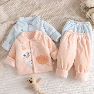 男女宝宝棉服套装秋冬婴儿夹棉保暖棉袄棉裤分体式两件套外穿洋气