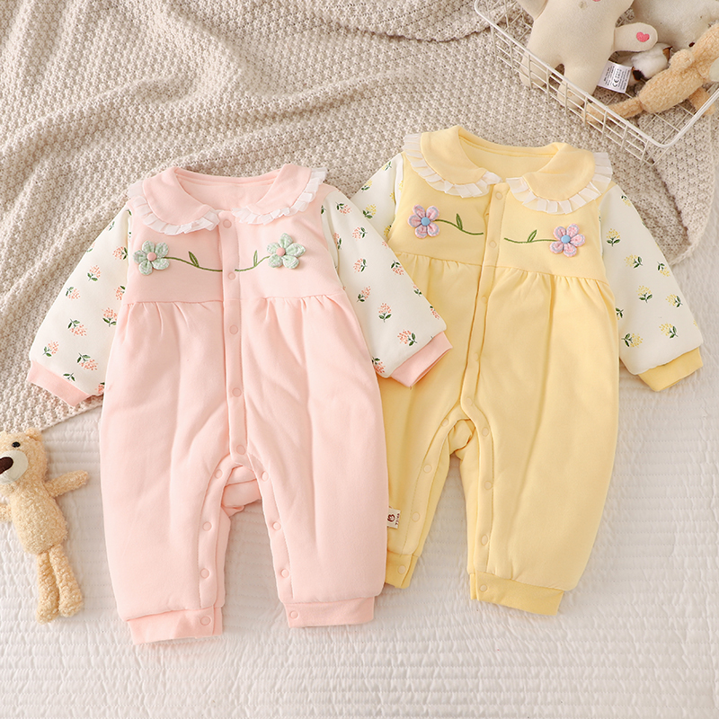 婴儿连体衣秋冬女宝宝保暖棉服冬装夹棉棉衣哈衣公主爬服外穿洋气