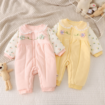 婴儿连体衣秋冬女宝宝保暖棉服