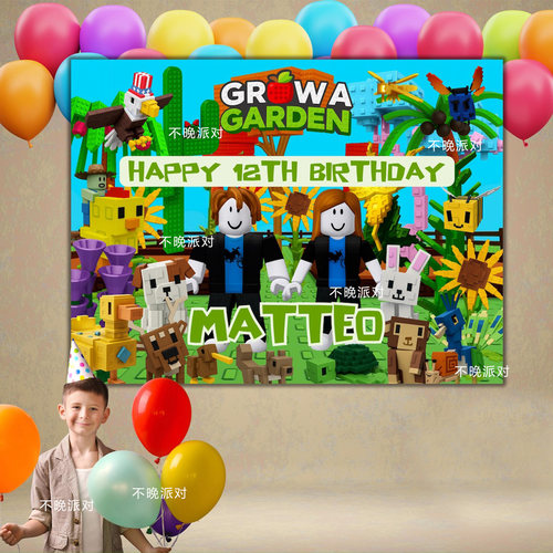 Roblox Grow a Garden生日海报定制背景墙装饰横幅派对场景布置