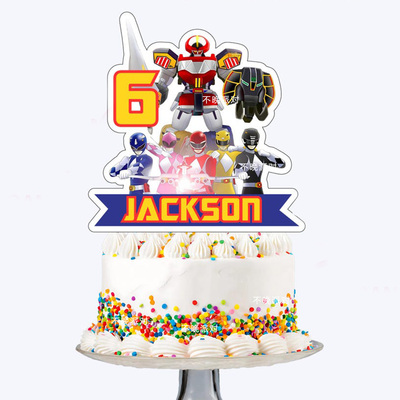 恐龙战队生日蛋糕装饰插牌Power Rangers烘焙插件派对甜品台布置