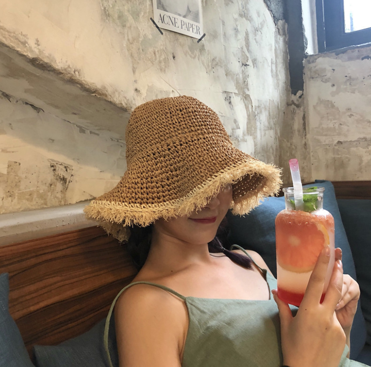 日系毛边渔夫草帽女夏小清新文艺出游遮阳帽韩版百搭可折叠沙滩帽