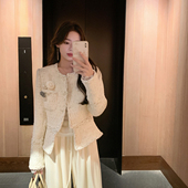 ByYou 加厚羊毛羽绒内胆呢子大衣 小香白色毛呢外套女短款 秋季 新款