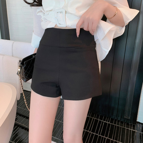 ByYou 秋季新款百搭黑色加厚高腰a字短裤女外穿紧身显瘦休闲热裤