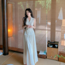 ByYou 老钱风V领亚麻针织吊带马甲背心套装女直筒半身长裙两件套