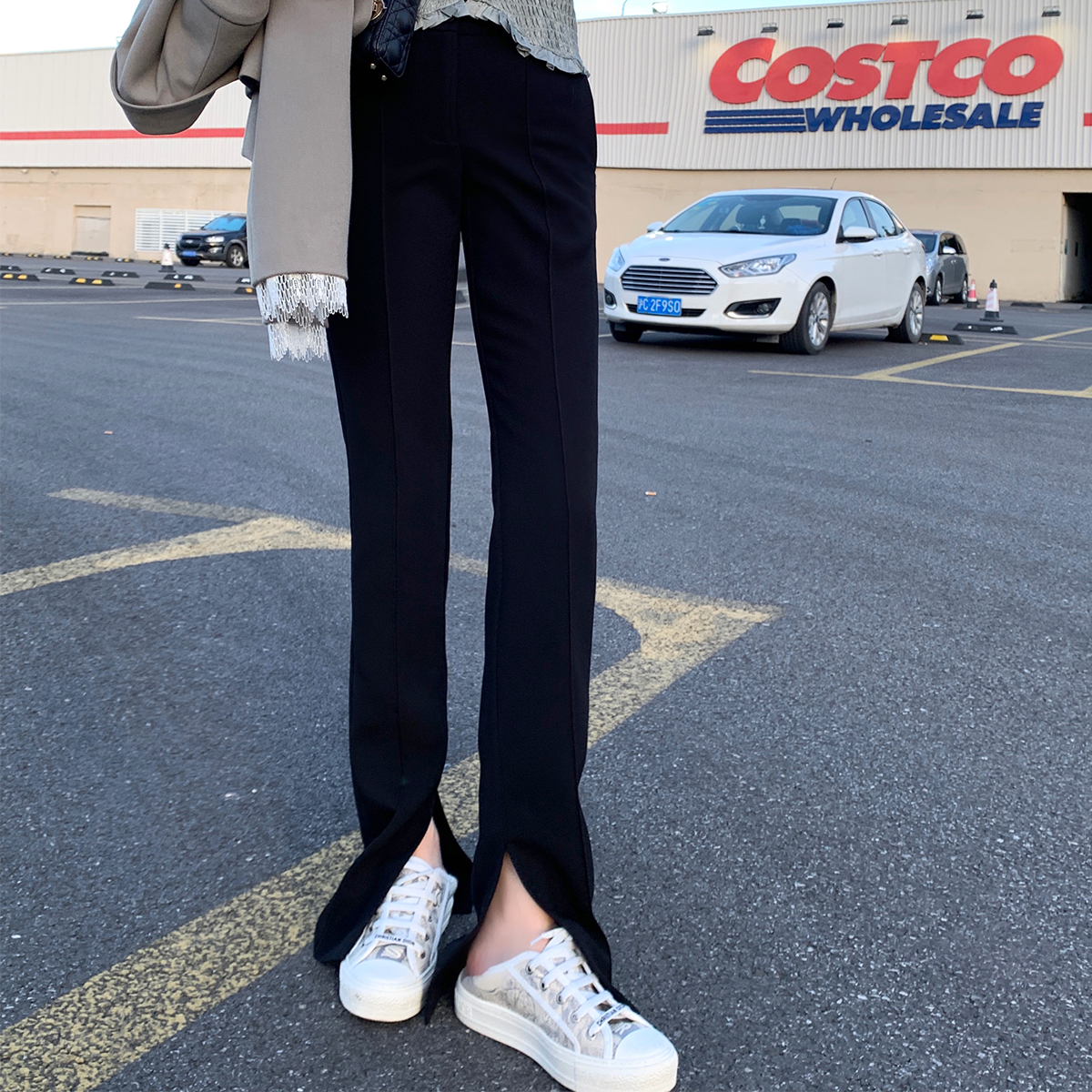 ByYou 秋季黑色高腰阔腿裤女宽松显瘦直筒垂感西装裤开叉拖地裤子,女装/女士精品,休闲裤,淘宝优惠券,粉丝福利购,淘宝优惠卷