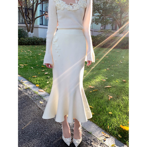 byyou保暖好穿鱼尾针织半身裙