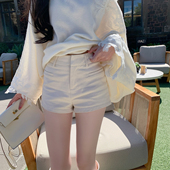 新款 加绒白色牛仔短裤 女外穿高腰显瘦a字靴裤 ByYou冬季 加绒休闲裤