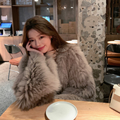 ByYou 高级感皮毛一体大衣 修身 冬季 灰色加厚狐狸毛皮草外套女短款