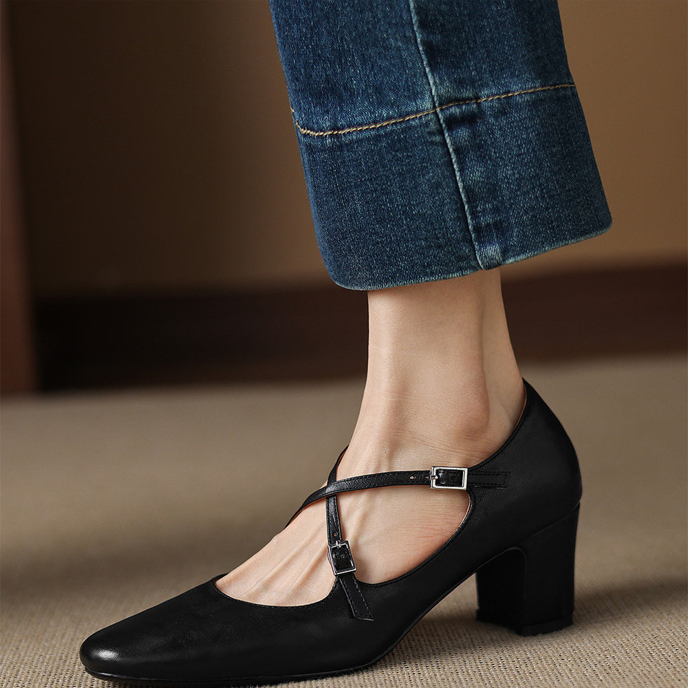 新款法式复古擦色交叉扣带浅口单鞋浅口时尚韩,女鞋,玛丽珍鞋,淘宝优惠券,粉丝福利购,淘宝优惠卷