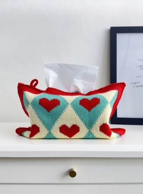 原创高级感爱心针织布艺车载家用纸巾盒挂式纸巾套收纳桌面纸巾袋