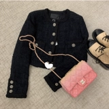 Ретро короткая черная куртка, 11 года, французский стиль, в стиле Шанель