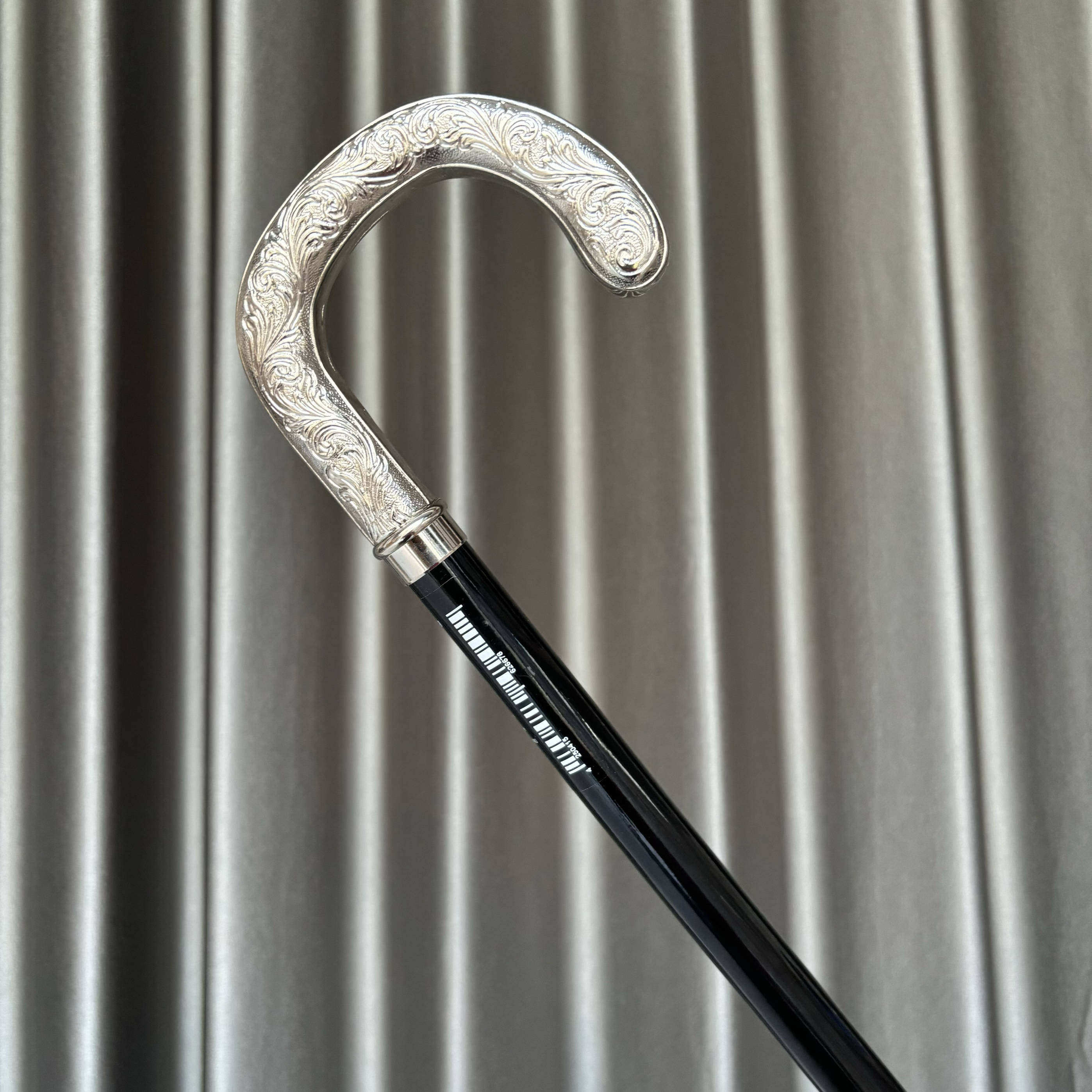 德国进口银色镀银雕花手柄弯管绅士手杖老人手杖防滑实木手杖高档