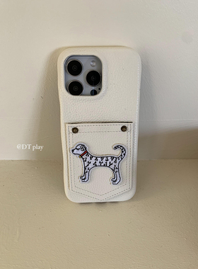 DT play 白色治愈斑点小狗质感UP韩国ins风小众高级适用于iphone17/16promax/15/14苹果13/12手机壳保护套