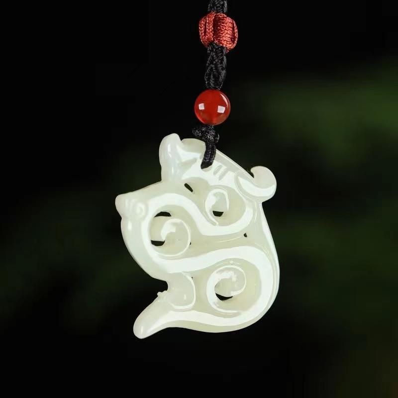 和田白玉花千骨玉龙吊坠男女款玉石仿古龙男女款白玉挂件国风镂空