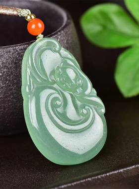 天然巴西绿东陵玉绿色 如意吊坠 万事如意招财进宝玉石