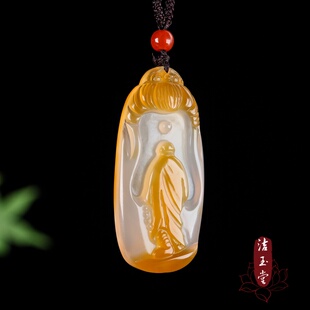 玛瑙原石高冰玉髓俏色雕刻无相佛悟道吊坠钙化皮玛瑙红皮白肉