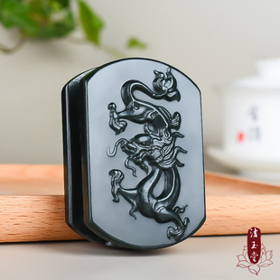 和田玉青玉生肖龙皮带扣 玉石腰扣男款玉扣玉佩挂件精雕单层