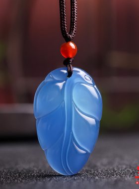 巴西蓝玉髓树叶吊坠珠宝