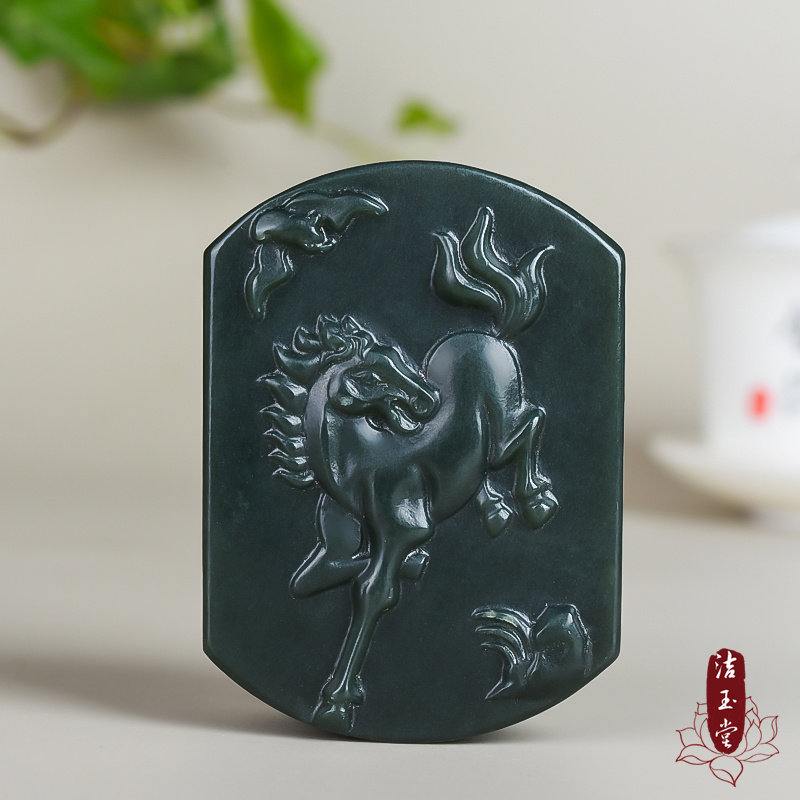 和田玉青玉生肖马皮带扣玉石腰扣男款玉扣玉佩挂件精雕单层