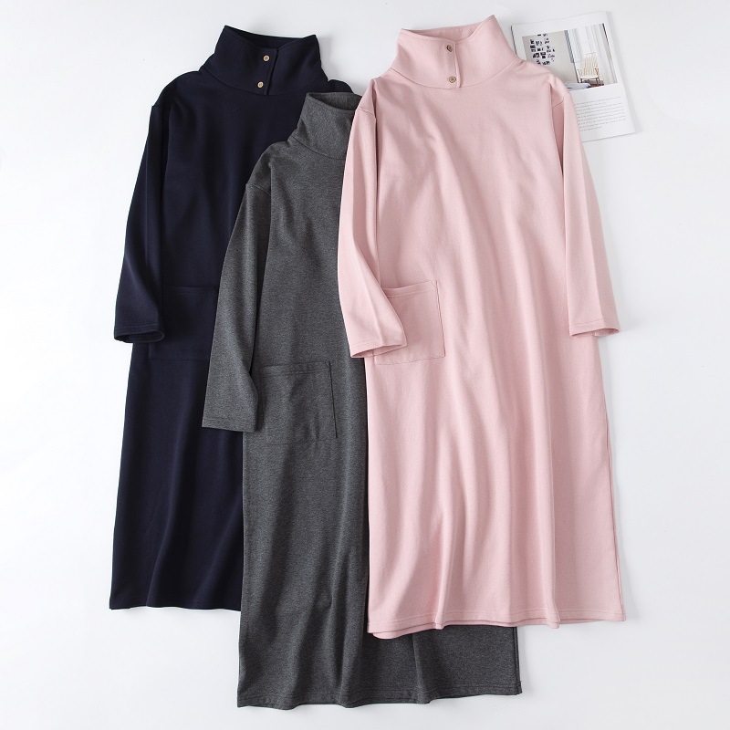 家居服春秋纯棉高领护颈简约宽松