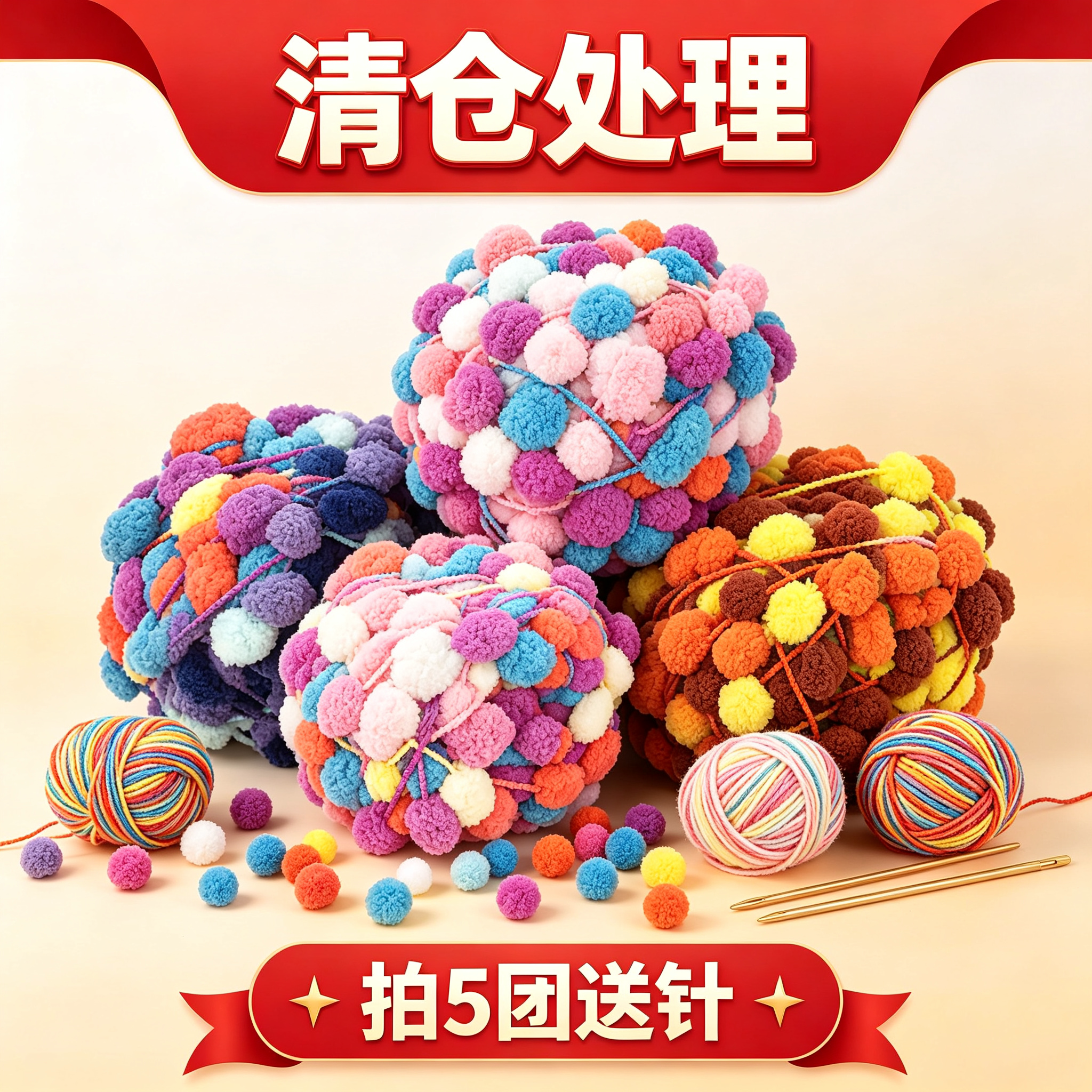 冰条线大球球围巾坐垫线粗毛线手工编织diy波波球珍珠线毛线团