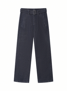 冬季新款丹宁休闲风腰带设计中高腰窄版显瘦直筒牛仔裤40094