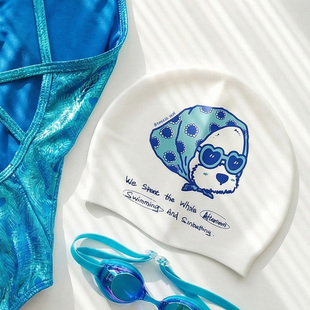 BreezeDew头巾小狗泳帽 成人男女硅胶极光绿色加大大头围长发泳帽