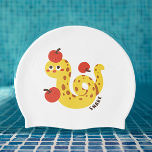 BreezeDew可爱小众加大号长发硅胶不勒头成人泳帽双面苹果蛇泳帽