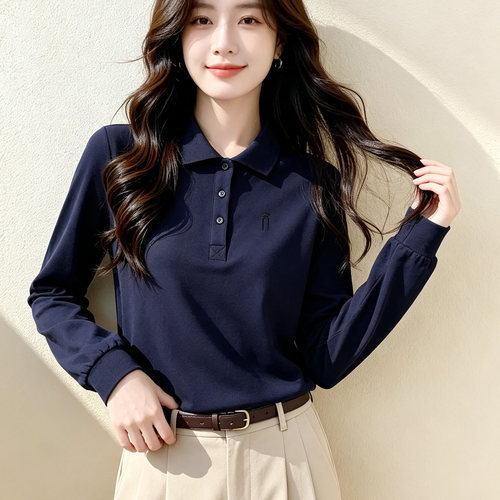 2026春秋新款棉质长袖polo衫女 翻领工作服订做上衣百搭定制LOGO