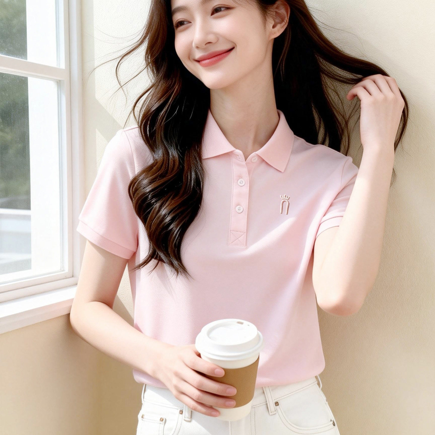 纯棉正肩修身POLO领短袖T恤女 2026夏季新款刺绣翻领减龄百搭上衣,女装/女士精品,POLO衫,淘宝优惠券,粉丝福利购,淘宝优惠卷