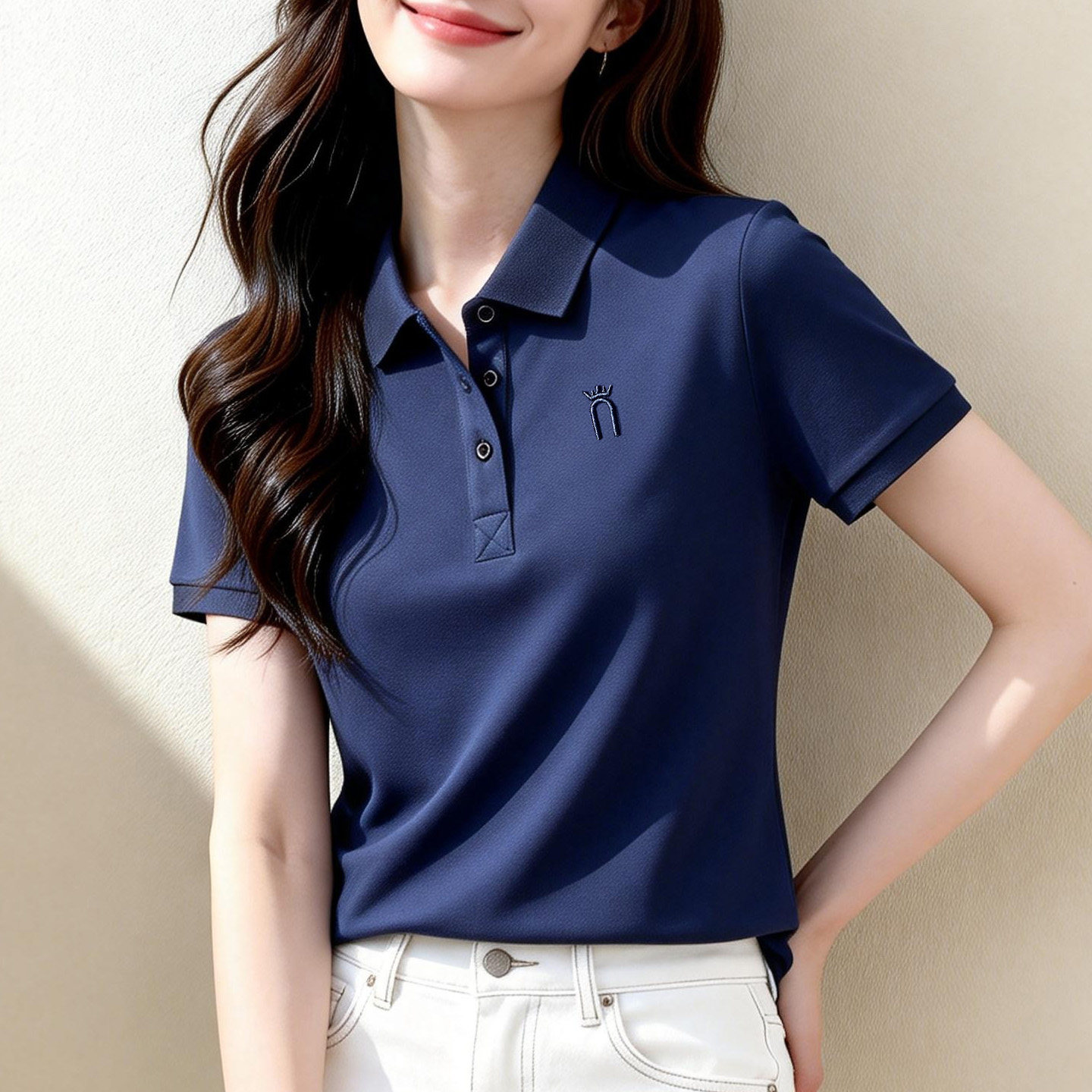 基础大众POLO领短袖T恤女 夏季纯棉休闲显瘦翻领刺绣定制logo上衣